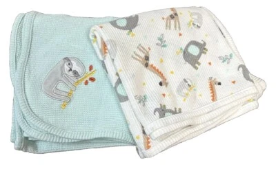 ¿Juego de dos Waffle Weave térmicos Lullaby Lane? Mantas Bebé Tema Animal 27 X 30 Foto 1 de 4