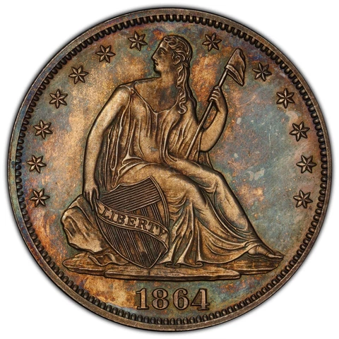 1864 Seated Liberty Half Dollar, STUNNING PROOF, Civil War Era, only 470 Minted Cover