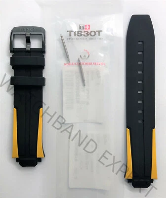 Original Tissot T-Race Cycling T111417A Black / Yellow Rubber Watch Band Strap  - Image 1 of 4