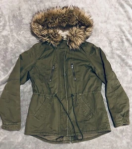 Joe Boxer Jacket Women's Size Large Green Faux Fur Hood EXCELLENT (SKU #0417) - Picture 1 of 11