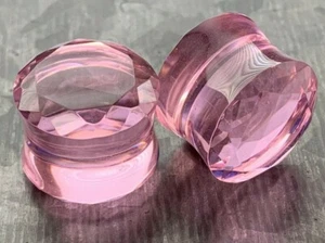 PAIR Faceted Glass Double Flare Plugs Gauges Earlets Body Jewelry  - Picture 1 of 9