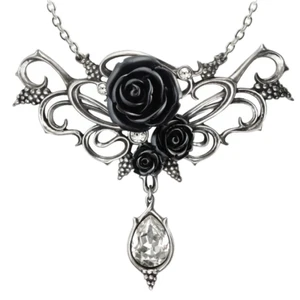 ALCHEMY BACCHANAL BLACK ROSE NECKLACE PENDANT Wine Grape Vines Austrian Crystal - Picture 1 of 6