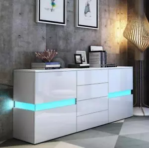 Modern Buffet Sideboard Cabinet High Gloss Storage Cupboard w/2 Doors & 4 Drawer - Picture 1 of 12