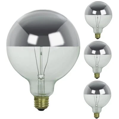4Pack Silver Bowl Globe Light Bulb, E26 Medium Base, 60 Watts, 2600K, 120V, G40 - Image 1 of 2