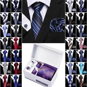 Mens Unique Quality Fashion Pattern Stripe Ties Handkerchief Cufflinks Box Set - Picture 1 of 118