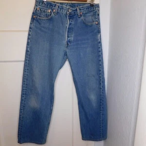 Vtg 90s Levis 501 W 34 L 28 USA Button Fly Red Tab Faded Straight Denim Jeans - Picture 1 of 10