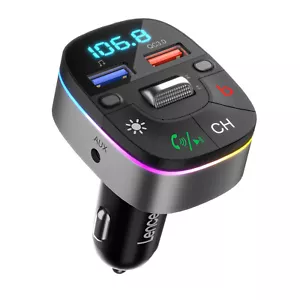 LENCENT FM Transmitter Bluetooth Car Kit MP3 Adapter Charger with USB & AUX Port - Picture 1 of 8