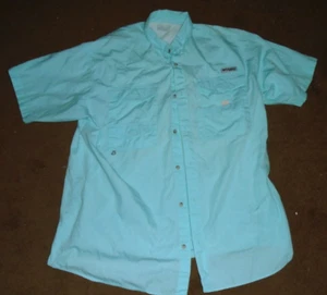 Aqua Green Columbia PFG Vented Button Front Short Sleeve Shirt Men's XL - Picture 1 of 4