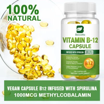 120 cápsulas de vitamina B12 1000 mcg, vitamina B-12 de alta absorción, energía de apoyo Foto 1 de 4