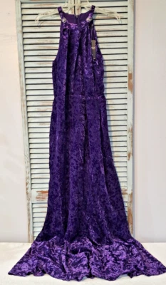 LAUREN RALPH LAUREN VELVET HALTER GOWN 女式 4 紫色花卉长裙 全新带标签 — 第 1/4 张图片