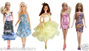 10 Pcs Doll clothes Set 5 Handmade Fashion Dresses Short Gown + 5 Pairs of shoe - Picture 1 of 2