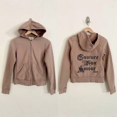 Juicy Couture Swarovski Rhinestone Couture Mon Amour Brown Zip Hoodie Jacket SzL - Image 1 of 4