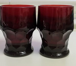 Pair of Vintage ROYAL RUBY ANCHOR HOCKING Georgian Tumblers, 9 oz, 4 1/4" High. - Picture 1 of 5