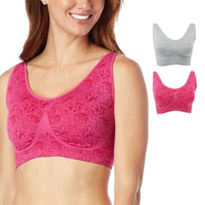 Paquete de 2 sujetadores Ahh de jacquard sin costuras Rhonda Shear con almohadillas extraíbles, GRAFLR, pequeños Foto 1 de 4