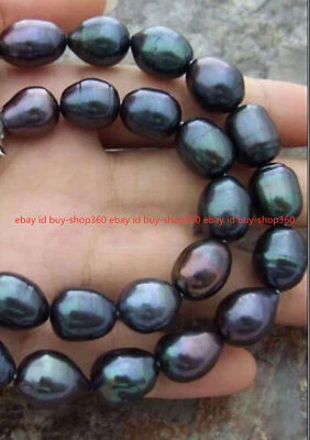 Lindo gancho de prata pérola preta barroca moda natural 10-12mm 16-36 polegadas - Imagem 1 de 4