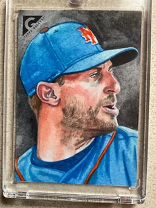 Max Scherzer 2022 Topps Gallery Sketch Original art card 1/1 RARE METS - Picture 1 of 9