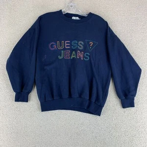 Vintage GUESS Classic Pullover Sweatshirt Youth Boys L Blue Knit Long Sleeve - Picture 1 of 11