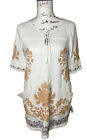 Free People Talia White Floral Embroidered Lace Up Cut Out Back Tunic Top Small