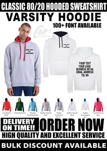 Personalised Custom AWDis Varsity Hoodie Pullover Hooded Gym Jumper JH003 - Picture 1 of 29
