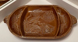 California USA Pottery Divided Tray Dish #1201 Brown 18 1/2” Long Chips - Picture 1 of 10