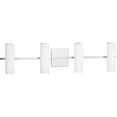 Colonnade LED 4-Light Polished Chrome Etched White Glass Luxe Bath Vanity Light - Image 1 of 4