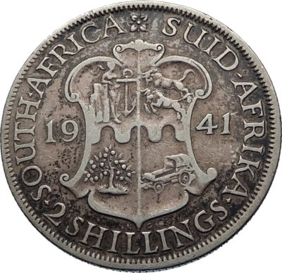 1941 SOUTH AFRICA under UK King GEORGE V Silver 2 Shillings Vintage Coin i71868 - Image 1 of 3