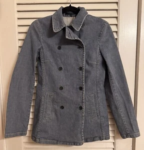 Theory Womens S Double Breasted Denim Button Up Jacket Light Wash Form Fitting - Picture 1 of 8