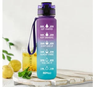 Sports Motivational Drinking Water Bottle With Time Marker 32 Oz BPA Free - Picture 1 of 5