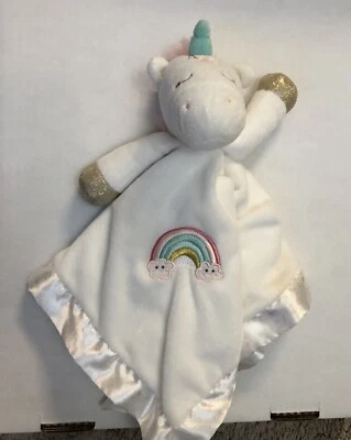 Douglas Baby Unicorn White Security Blanket Lovey Embroidered Rainbow Gold Wings - Image 1 of 4