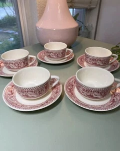 Vintage Royal China Set Of Five (5) Memory Lane Teacups and Saucers Red - Picture 1 of 11