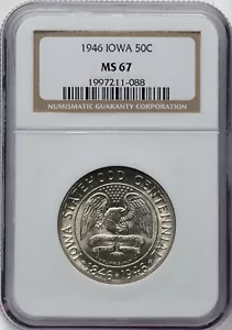 1946 - Iowa Commemorative Half Dollar - NGC MS67 - LUSTROUS SUPERB GEM! PERFECT! - Picture 1 of 2