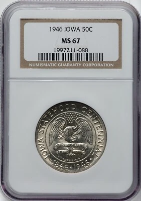 1946 - Iowa Commemorative Half Dollar - NGC MS67 - LUSTROUS SUPERB GEM! PERFECT! - Image 1 of 2