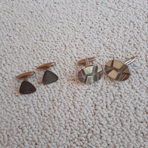 2x Manschetten Knöpfe Retro Vintage Metall Silber Perlmut Business Anzug - Bild 1 von 3