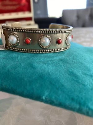 Brazalete Abierto Piedra Blanca Roja Tono Dorado Marca Lucky Nuevo con Etiquetas Foto 1 de 4