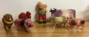 Celluloid figures total of 7 - 3 Bulls, camel, 2 lions, child with baby - Picture 1 of 10