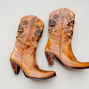 Charlie 1 Horse Boots Women’s 9B Leather Inlay Exotic Snakeskin Pointed Toe - Picture 1 of 12