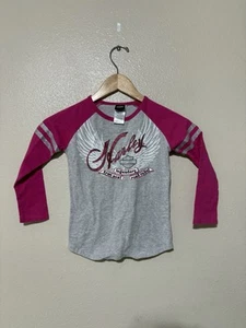 Harley Davidson Girl's White And Pink Short Sleeve T-Shirt Size 5 - Picture 1 of 4