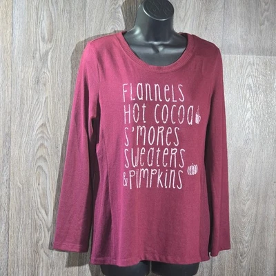 MODERN CANVAS Womens Small Burgundy Long Sleeve Sweatshirt "Flannels Hot Cocoa" - Image 1 of 4