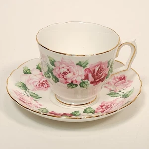 Tea Cup and Saucer Crown Staffordshire Trinity Rose Fine Bone China England Gilt - Picture 1 of 13