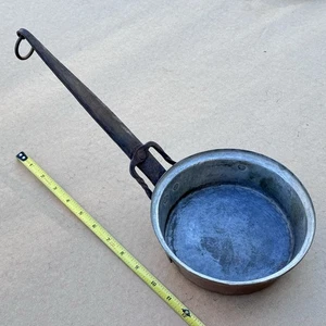 Vtg Coppersmith Blacksmith Made Tinned Copper Wrought Iron Handle Pan Skillet - Picture 1 of 13