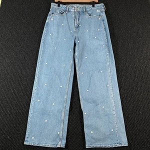 Old Navy Women's Jeans Size 12 Extra High Rise Sky Hi Wide Leg Light Wash Floral - Picture 1 of 9