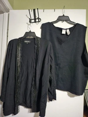 Suéter Cárdigan Jones New York Mujer Negro Lentejuelas con Concha EMMA Talla 2X Foto 1 de 4