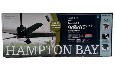 Hampton Bay Mena 54" Matte Black Ceiling Fan Indoor Outdoor LED Light - Image 1 of 4