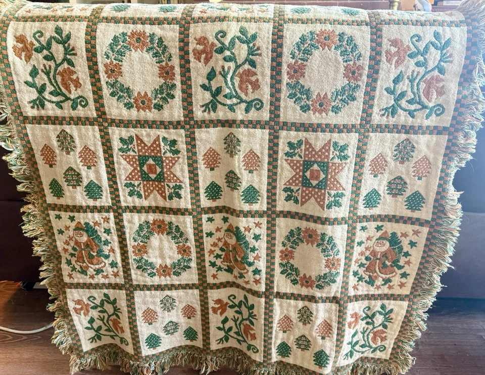 Manta Tejida Navidad Vintage Árboles de Papá Noel Estrellas 58x45 Manual Carpinteros Foto 1 de 4