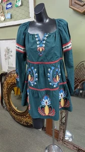 LET ME BE ANTHROPOLOGIE Embroidered LS Boho Tunic Dress Green XS - Picture 1 of 6