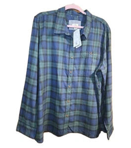 L.L.Bean Women’s Rangely Flannel Button-Front Shirt 3X Dark Blue Spruce Plaid - Picture 1 of 15