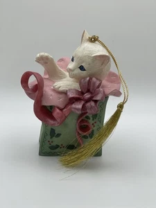 Lenox 1998 Holiday Mischief Cat in Gift Box Ornament Christmas Kitty w/ Tassel - Picture 1 of 5