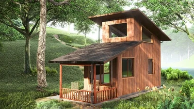 Modern Loft Tiny Cabin Plan 20x8 ft – 24-Page Arch Set + 3D Images & Video