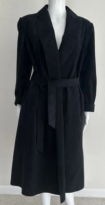 Long Black Suede Coat Custom Handmade Lightweight Belted Side Pockets - Image 1 of 4