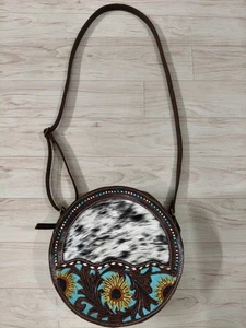 Sun Flower Tooled Leather Western Hair-on Handbag - Tote Purse for Women - Bild 1 von 7